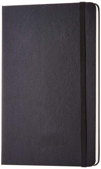 AmazonBasics Blank hardcover notebook: Closed black notebook.