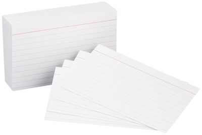 AmazonBasics Ruled index cards · 100 cards: Stack of ruled index cards.