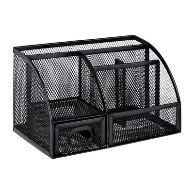 AmazonBasics Mesh desk organizer with drawer: Black mesh desk organizer.